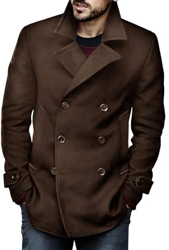 Runcati Uomo Cappotto Classico Doppiopetto Slim Fit Giacca Invernale Casuale Lunga Giacca Calda Business Trenchcoat, marrone, XXL