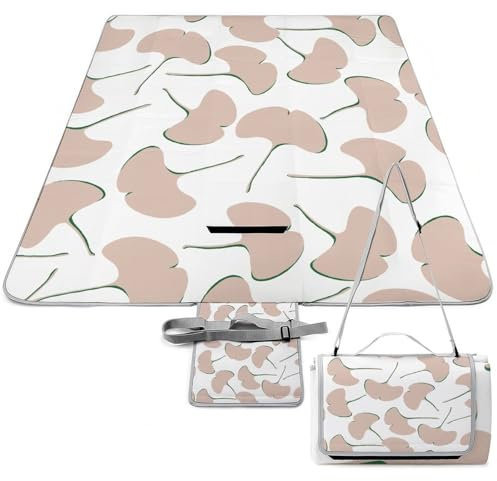 Xiputvl 3D-Eindruck Ginkgo Pflanze Picknickdecke Strandmatte Outdoor Decke Wasserdicht, Faltbar wasserdichte Decke Für Trocken Strand, BBQ, Picknick, Wandern 148x148cm