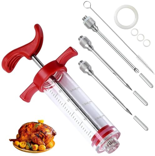 Plastic Meat Injector Syringe Kit - 30ml Marinade Injector, Durable BBQ Seasoning Syringe for Flavorful Meats - Ideal for Turkey, Chicken, Beef, and Pork