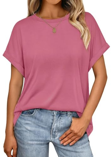 Cuptacc Tshirt Damen Sommer Round Neck Kurzarm Lose Top Hibiskus Lila XXL