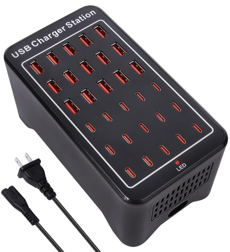 150W(30A) USB Charging Station, 30-Port USB C Charger Block, Multiple Desktop/Wall Fast Charger with Intelligent Protection Compatible with iPhone, iPad, Tablets, Smartphones