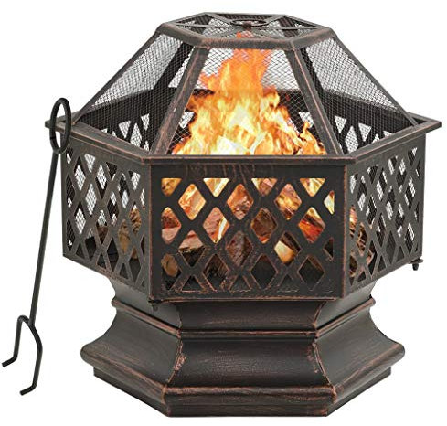 ShGaxin Brasero avec tisonnier en acier 62 x 54 x 56 cm, barbecue au carbone, fumoir barbecue, barbecue au charbon et le?a, grille de barbecue