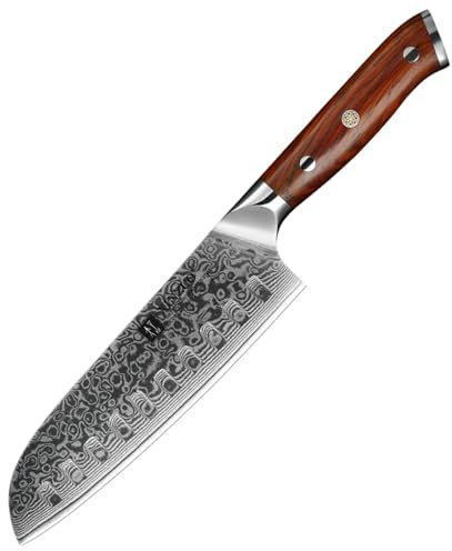1-10 Pezzi Coltello da Cucina 67 Strati Acciaio Damasco Chef affettare Coltello Multiuso sbucciare Acciaio Manico in Palissandro affilato Come Un Rasoio(7 in Santoku Knife)