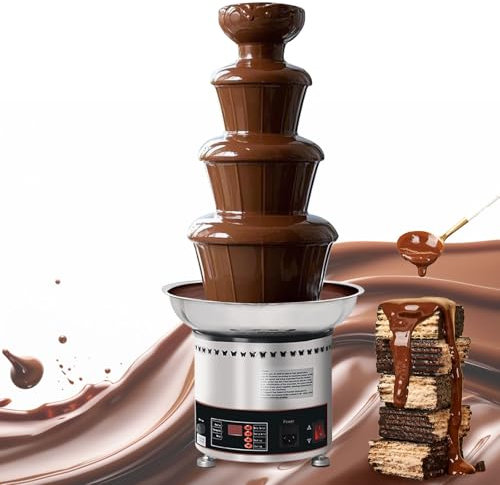 AIZYR Gran Fuente De Chocolate, Torre Comercial De Olla Caliente De Chocolate De 4 Pisos, Cascada De Chocolate Caliente De Acero Inoxidable Caramelos De Chocolate, Mantequilla, Queso Y Licor