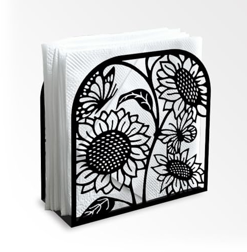 Dekorativer Serviettenhalter Aus Schwarzem Metall Sonnenblumen Schmetterlingsmotiv Den Tisch Serviettenhalter Stehend 12 x 12 x 5cm Zuhause Küche Restaurant Picknick Party Kaffeebar Esszimmer