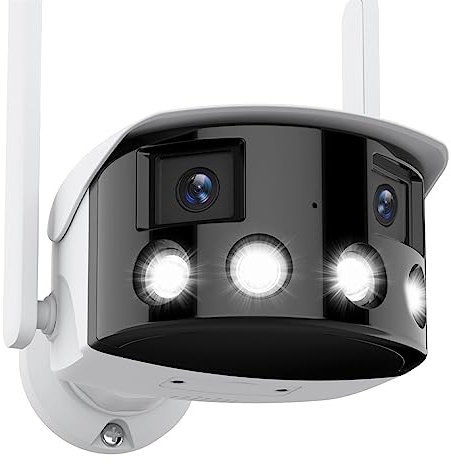 Videocamera Sorveglianza, 2K 4MP Telecamera fissa panoramica a doppio obiettivo Angolo di visione ampio 180 ° Telecamera IP for esterni AI Telecamera di sicurezza for rilevamento umano per uso esterno