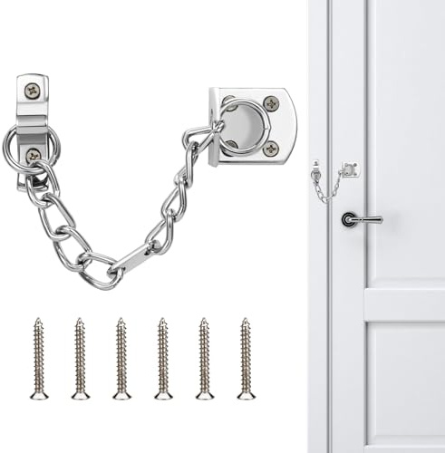 Coptiner 1PCS Türkette Edelstahl Casting Tür Kettenschloss mit Schrauben Zusätzliche Sicherheit für Anti Diebstahl Home Safe Nickel überzogenes Silber