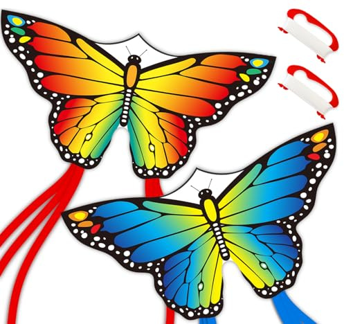 2Packs Butterfly Kites for Kids & Adults,Easy to Fly Kite,Best Kites for Beginners,Kite for Kids Age 6-8 (Red&Blue)