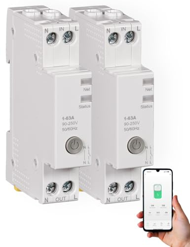 MOES Smart Zeitschaltuhr Hutschiene 1P+N 16A 25A 40A 63A Mit Metering | für Sicherungsautomat,Kompatibel Alexa & Google Home, Überstrom- und Überspannungsschutz, Smart Life/Tuya App 2Pack