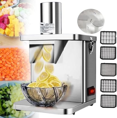 Coupe-légumes électrique Professionnel 250 W pour oignons, Pommes de Terre, etc., Coupe-légumes Automatique avec 5 grilles de découpe et Lames de râpage, diamètre d'