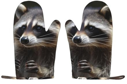 Lot de 2 gants de cuisine en silicone, résistants à la chaleur, antidérapants, doublure en coton doux, gants de cuisson, gants de cuisson au raton laveur, gants de barbecue pour la cuisine, la cuisson