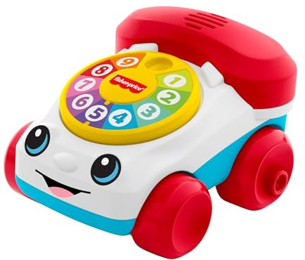 Fisher-Price - Telefono Chiacchierone, Telefono Giocattolo con Ruote a Spinta o trascinabile, Suoni e clic sensoriali per sviluppare Il Gattonamento e Le capacità motorie, 6+ Mesi, JKD56