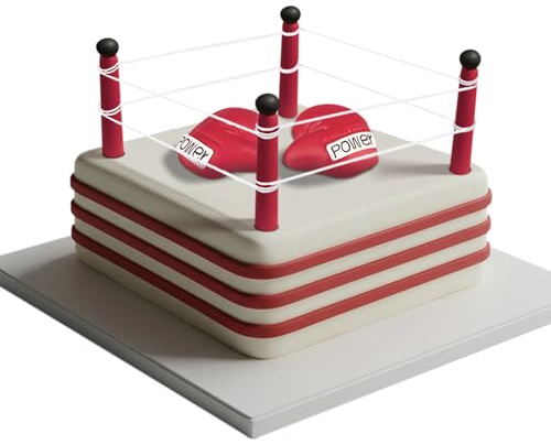 Hiboom Boxing Happy Birthday Cake Topper Boxing Glove Cake Decorations for Man Fight Sports Competition Style Birthday Party Supplies | Red Glove Design with Corner Posts and Ropes, Perfect for Man Competition Celebrations, Sports Fan Birthday Decor