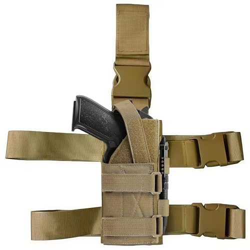 Holster de Cuisse Universel pour droitier, Compatible avec Les Pistolets avec lumière et Laser, G-Lock, S&W, S-ig, 1911, B-eretta, CZ, HK, T-aurus, R-uger et Plus Encore (Khaki)