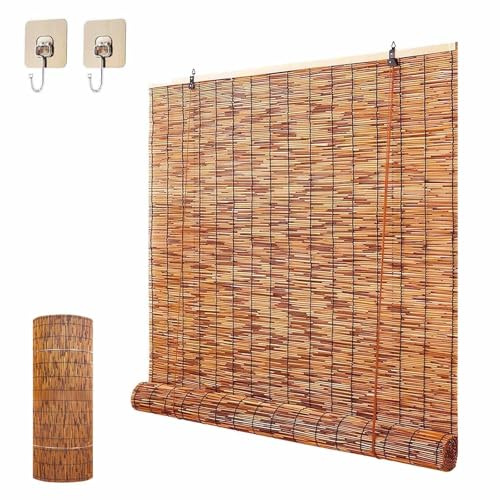 Genérico Estores Enrollables Bambú Exterior Cortinas Enrollables Bambu 40 50 65 80 90 100 115 130 145 160cm Persiana Ajustable De Ocultación Decorativa para Jardín Porche(Marrón)