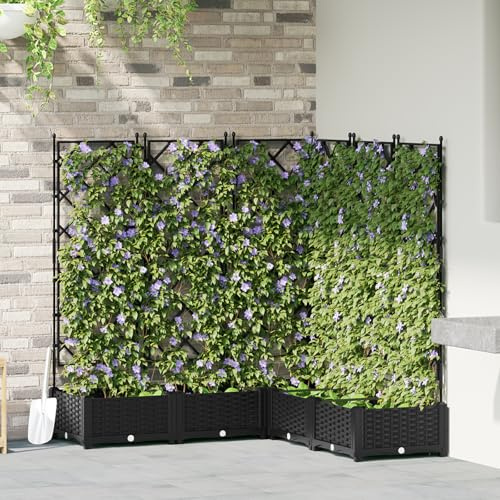 Grande fioriera da giardino con griglia regolabile in altezza, 120 x 120 x 125,5 cm, in plastica resistente, impermeabile, per interni ed esterni, superficie opaca