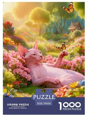 Puzzle Chat Sphynx 1000 Pièces pour Adultes Et Enfants, Jeu D'Intelligence, Casse-tête Buisson Fleuri, Home Decor, Idée Cadeau 70x50cm/1000pcs