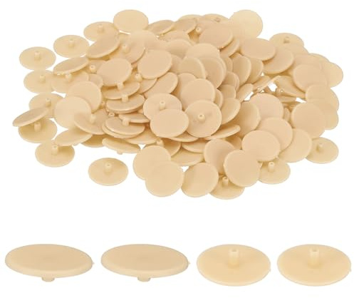 sourcing map 300Pcs 3x17.5mm Plastic Hole Plugs, Round Screw Cap Cover, Panel Drill Hole Plugs for Furniture Cabinet Cupboard Shelves Fencing Post Pipe Insert End Caps, Light Yellow