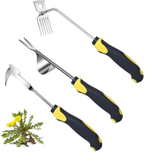 Weed Puller Tool, 3 Pack Weed Remover Tool, 6-Tine Uprooting Weeding Tools, Uprooting Puller & Crevice Weeder, Stainless Steel Garden Tools for Deep Roots, Farm & Backyard
