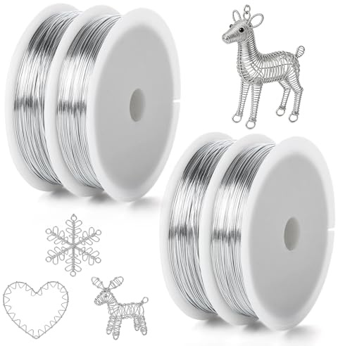 4 Rolle 304 Edelstahldraht, 160m x 0,5 mm, Silber, für Modellierdraht | Basteldraht, Biegbarer, mit Spule, für Bailing-Draht, DIY-Skulpturen, Schmuckdraht