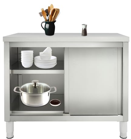 HUOMMGS Edelstahl Schrank Outdoor Arbeitstisch 3 Stöckige Edelstahlschrank 100 x 50cm Outdoor Küche Edelstahl Arbeitstisch Freistehend Mehrzweckschrank Silber Edelstahltisch Arbeitsschrank