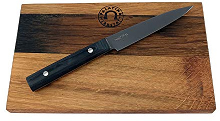 Kai Michel Bras Quotidien BK-0026 - Coltello multiuso ultra affilato con lama da 12,1 cm + grande fodero in legno di faggio di quercia, 25 x 15 cm