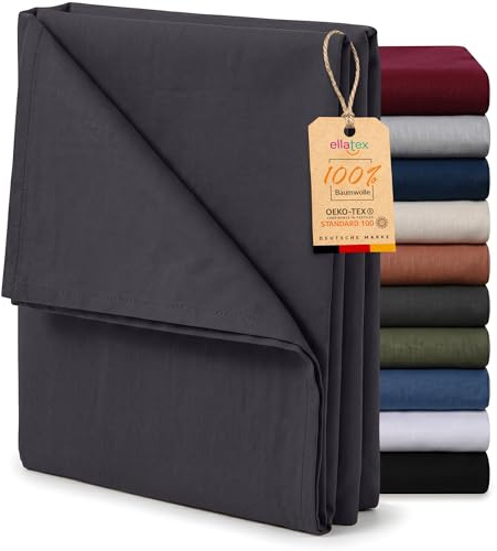 EllaTex Renforcé Bettlaken ohne Gummizug 200x220 – 100% Baumwolle, großes Betttuch & atmungsaktives Haustuch, Farbe: Anthrazit-Grau