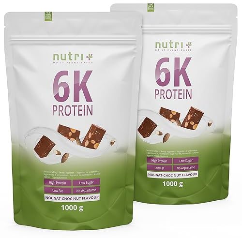 Nutri + Eiweißkonzentrat High Protein Nuss Nougat 2 kg - Proteinpulver Blend hochdosiert - Eiweißpulver Choco Nut 2000 g 6 Komponenten Eiweiß Pulver