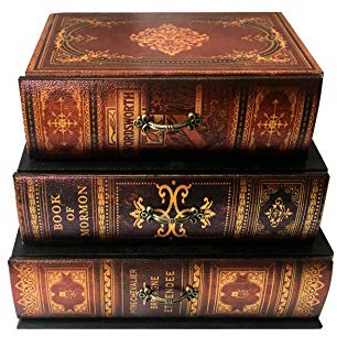 Rebecca Mobili Cassettiera Da Tavolo, Organizer Scrivania Forma Libri, 3 Cassetti, Mdf Pvc Canvas, Stile Retro', per Gioielli Trucchi - Misure: 22 x 24 x 16 cm (HxLxP) - Art. RE6443