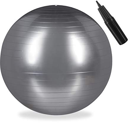 Relaxdays Palla da Ginnastica, Fitnessball Yoga & Pilates, Seduta Ufficio, Strumenti Palestra con Pompa, Ø 85cm, argento