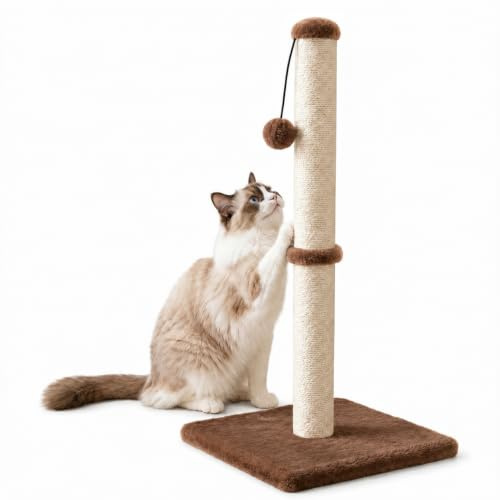 Dimaka Kratzbaum für Katzen, 74 cm, mit Sisalseil und weichem Plüschbezug