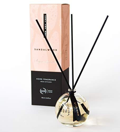 Raumduft Diffuser Sandalwood | Sandelholz 90ml mit Faserrohrstäbchen | mit Naturreines Ätherisches Öl | Sandalwood | Scented Fiber Reed Diffuser Bottle With Sticks | Home Fragrance 90 ml