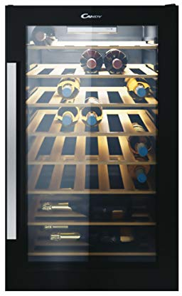 Candy CWC 154 EEL/N, Vinoteca, Capacidad 41 botellas, Wi-Fi, Luces LED, Baldas madera, Tratamiento anti uv, Puerta doble cristal reversible, 39dba, Clase A, Negro, 41 botellas plus Wi-Fi