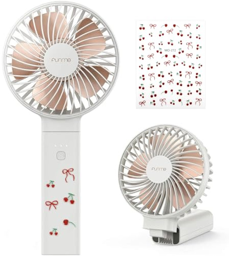 Funme Handventilator Tischventilator [5000 Akku 20 Stunden Lange Arbeitszeit] Starker Wind Leise 4 Stufen Persönlicher Tragbarer 180° Einstellbar Exquisit Ventilator Klein für Make-up Reisen Innen