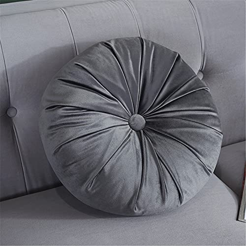 RAILONCH Rund Kissen Samt Zierkissen, Stuhlkissen Bodenkissen, Kürbis Dekokissen für Zuhause, Sofa, Bett, Stuhl, Auto Dekoration (grau)