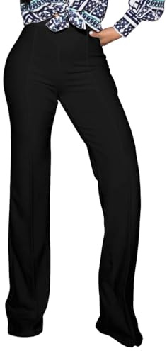 PINSV Women's High Waisted Stretchy Bootcut Pull On Dress Pants Casual Work Pants 3257 Black L