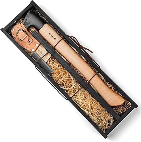 Roselli R850P Geschenkbox: Axt mit langem Stiel inkl. Schleifstein, die Wald-Geschenkbox für Holz- & Naturenthusiasten, Outdoor & Bushcraft