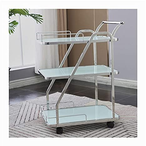 SGSG Chrome Metal Bar Wein-Tee-Servierwagen mit gehärteten Glas-Universalrollen, Nivellierfüßen Glas-Servierwagen Küchenwagen mit Aufbewahrung (Silberrahmen + weißes Glas)