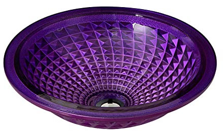 Ksunun Waschbecken Runden Design Kristallglas Aufsatzwaschbecken Modernes Aufsatz Waschschale mit Wasserablauf und Montage Ring, Handwaschbecken für Bad,Lila