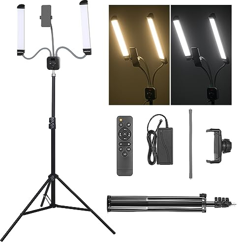 AMBITFUL AL-20 Double Arms Fill LED-Licht, 40 W, 3000 K-6000 K (± 200 K), mit LCD-Bildschirm und Fernbedienung, für Schönheits-Make-up, Maniküre, Tätowierung (AL-20+ Lichtstativ)