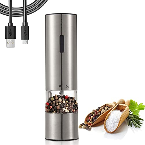 Macina Pepe, Macina Pepe Elettrico, Ricaricabile USB Macina Sale Pepe con Macinino in Ceramica Regolabile, Macinaspezie Acciaio Inossidabile per Saliera e Pepiera Spezie Erbe,1pc
