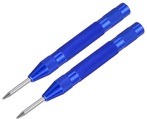 sourcing map Automatic Center Punch, 5-Inch Spring-Loaded Center Hole Puncher Marker Hand Tool Adjustable Blue for Wood Metal Plastic 2pcs
