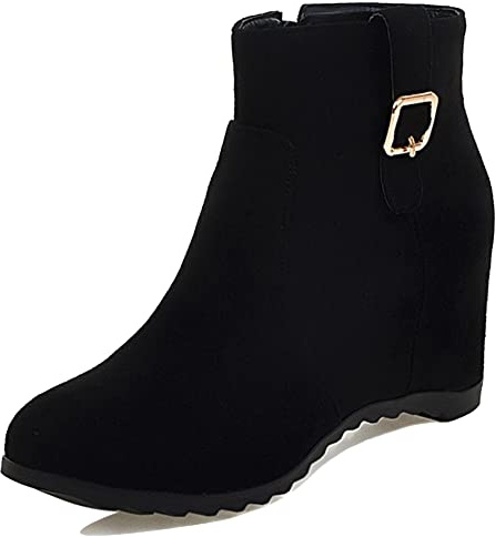 Lroey Reoly Bottines à Compensé Femme, Bottes de Fête Talons Hauts Bout Rond Bottines Zip 268 Noir Taille 34 EU