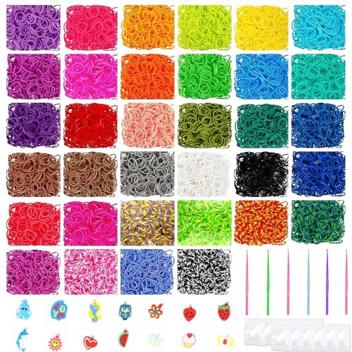 GIAK Loom Bänder Set - 15500 Pcs Loom Bands Set für Armbänder in 34 Farben mit Accessoires - DIY Bunt Gummibänder für Kinder, Mädchen und Jungs