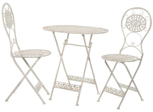 Moritz Bistro Set Tisch oval + 2 Stühle weiß antik 3-teilig Sitzgruppe Balkonmöbel Gartendeko Set Bistrotisch Bistrostühle aus Gusseisen