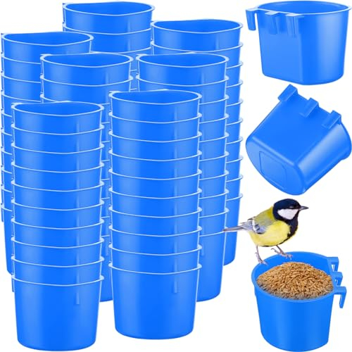 Ziliny 120 Pcs Cage Cups 8 oz Chicken Plastic Feeder, Red, Blue