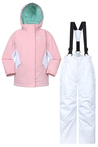 Mountain Warehouse Kids Ski Jacket & Trousers Set - Snowproof Ski Outfit, Front Pockets, Fleece Lined Skiwear, Integrated Snowskirt - Best for Winter Snowboarding Light Pink (01) Kids Size 5-6 Years