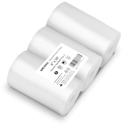 [2024 New] 6 x 50' 3 Rolls, Vacuum Sealer Rolls Bags for Food, Great for Food Storage, Sous Vide and Meal Prep, Wevac Lite