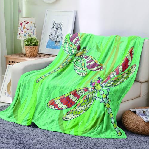 EHOMERY Kuscheldecke Personalisiert Warme Decken Für Den Winter Outdoor Kuscheldecke Outdoor Quilt Decke Patchwork Libelle Anlage Klimaanlagen-Decke Grün 130x100cm