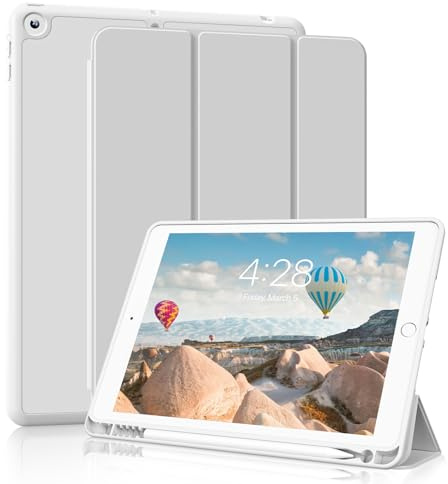 GKABXY Hülle für iPad 9./8./7. Generation mit Stifthalter 10.2 Zoll, Flexible TPU Rückseite, Ultradünne Schutzhülle für iPad 10.2, Auto Schlafen/Wachen, Grau